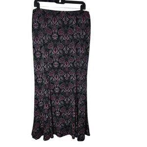Cato Black Pink Gray Paisley Maxi Skirt Flare Hem Stretchy L